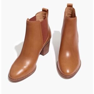 Madewell Regan Boot LEATHER‎ Pull-On Size 7 Block Heel English Saddle J8307
